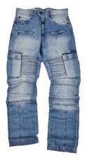 Peviani Men’s Cargo Denim Jeans Regular Fit Multi Pocket Zip Fly Pants