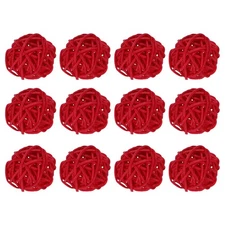 12 Pcs Wicker Rattan Balls 1.2In for Vase Fillers Party Decorative  Red