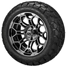 (4) Golf Cart 22x10-14 Trail Fox A/T Tire on 14x7 Black/Machined Hercules Wheels