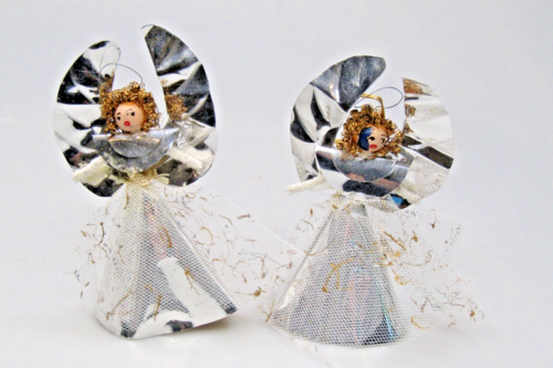 Lot Vintage Tin Metallic Mesh Hair ANGEL Figurines Christmas Ornaments - Afbeelding 1 van 6