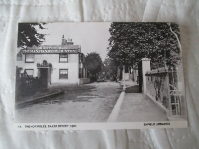 VINTAGE REPRO POSTKARTE, DIE HOPFENSTANGEN, BÄCKERSTRASSE 1890 ''. ENFIELD BIBLIOTHEKEN.