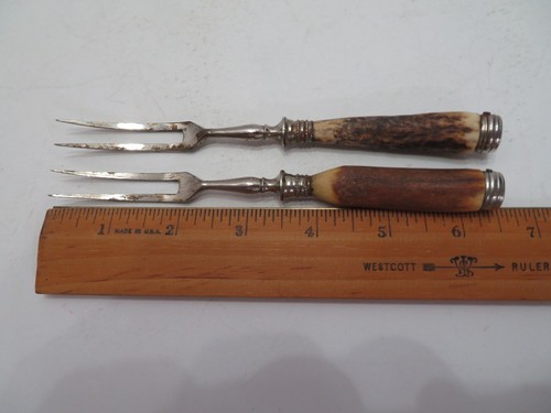 Vintage primitive Bürgerkrieg Ära 2-Zinken Tafelgabel Hirschhorn Griff 6 1/4" variieren selten