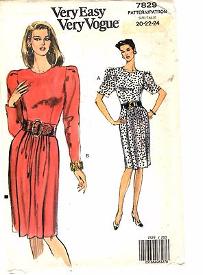 Very Easy Very Vogue Sewing Pattern Women's DRESS 7829 Size 20-22-24 UNCUT