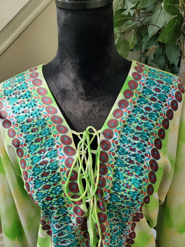 Marc Bouwer Women's Green & White Polyester V-Neck Long Sleeve Top Blouse Size L - Image 4 of 4