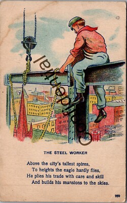 The Steel Worker On A Skyscraper w/ Poem Occupational Postcard O706