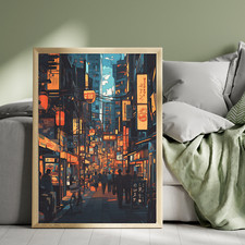 Japanese Street Scene print, Oriental poster, Japan culture print. Art Print,