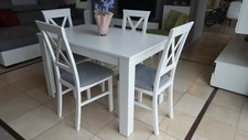 SET of white extending dining table and 4 solid wood chairs white, Alla, 120cm