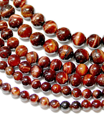 Tigerauge Perlen Kugel glanz rot ca. 4-14mm, 1 Strang #4808 BACATUS