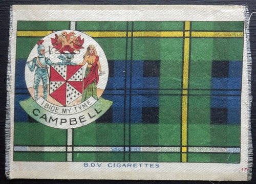 CAMPBELL Clan Tartan and Coat of Arms 1922 SILK card 6'' X 4''