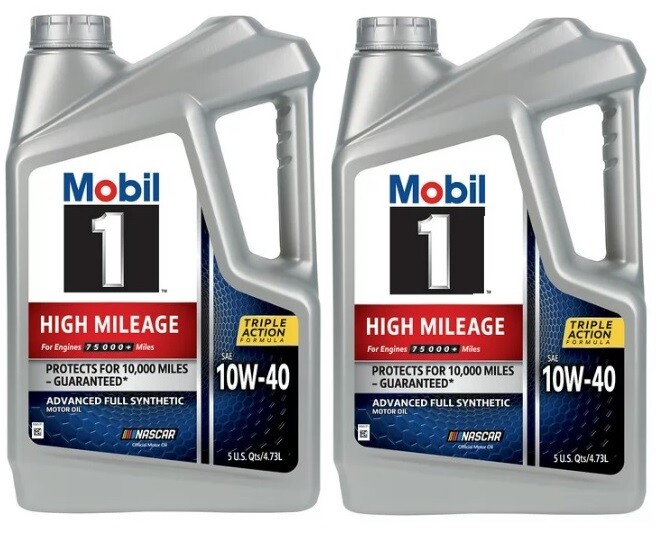 2 PACK Mobil 1 10W-40 High Mileage Full Synthetic Motor Oil 5 Qt