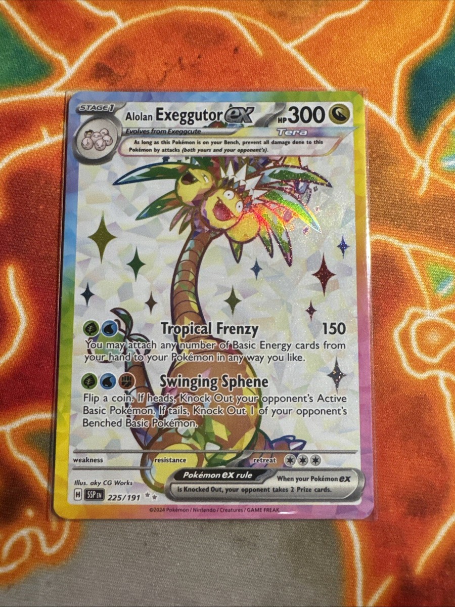 225 191 pokemon card Alolan Exeggutor ex 225/191 Full Art Rare Pokemon Surging Sparks SV8 NM IN  HAND