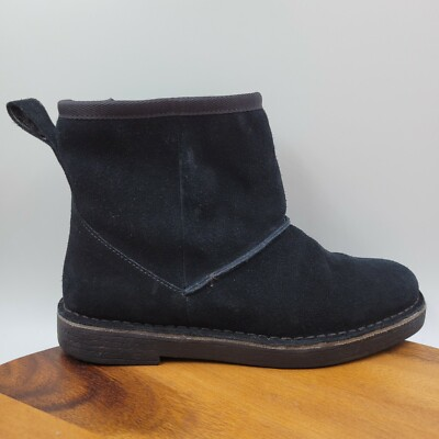 #ad Clarks Boots Women#x27;s 6.5M Black Suede Shearling Lined Pull On Warm Winter Snow $39.97