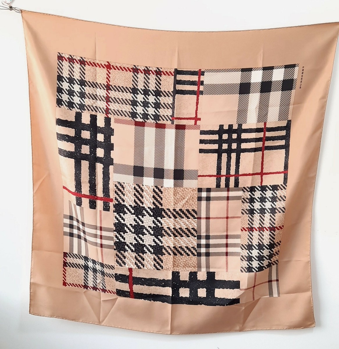 Authentic burberry silk scarf nova check scarf rolled edges
