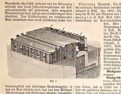 Alte Lithographie, Gasgenerator, Gasglühlicht, Gashammer,  ca. 1920, Rarität