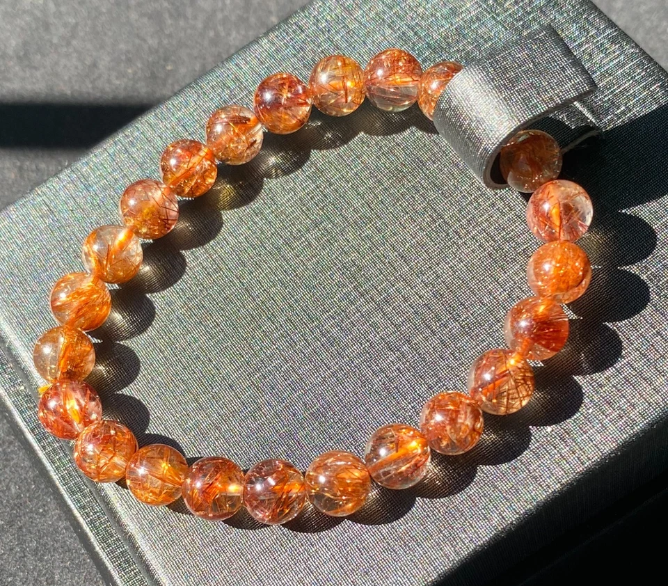 Natural Copper Brown Gold Rutilated Crystal Super Energetic Bracelet 8.2mm - Image 3 of 3