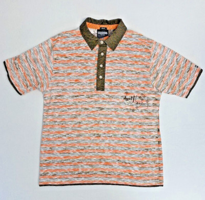 Billabong Polo Golf Shirt Men L Slim Fit Brown Orange Inside Out Travel Comfort