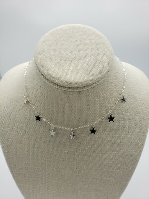 BOHO STAR DROP Choker - Silver Crystal Star Pendant Necklace Minimalist Chain EUR 18,68 - FR