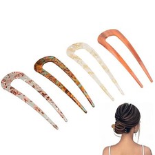 French Twist Hair Fork U Shape 4 Pcs 5 Inch Acetate 2 Prong Bun Hair Pins
