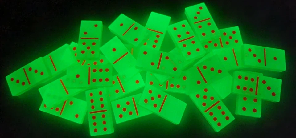 Handmade Glow in The Dark Green with Orange Dots Dominoes Double 6 Set, Gift Toy - Image 4 of 4
