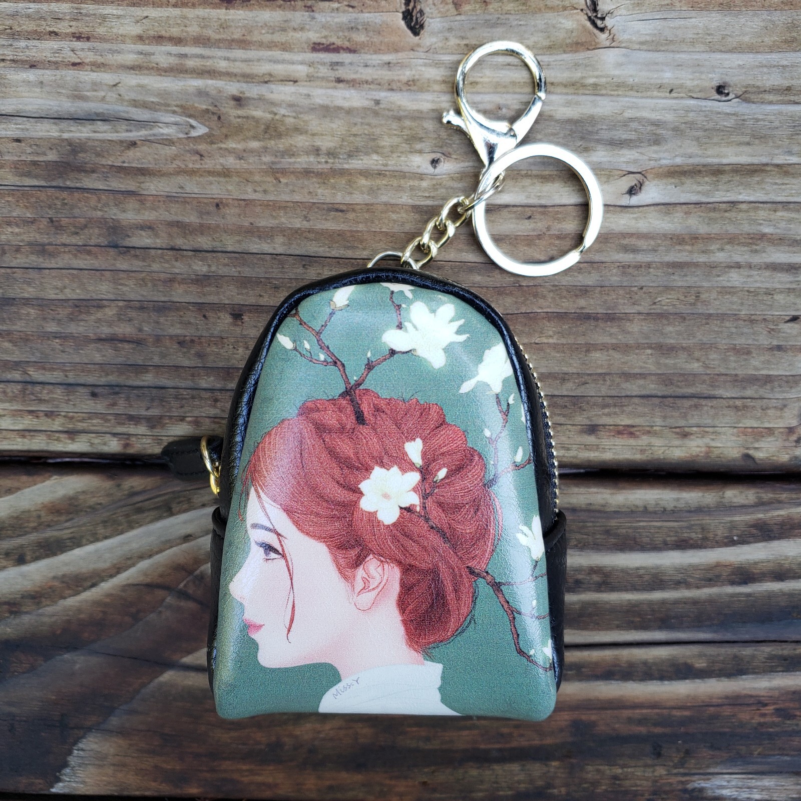 SMALL Keychain Backpack/Pouch With Red Headed Gir… - image 1