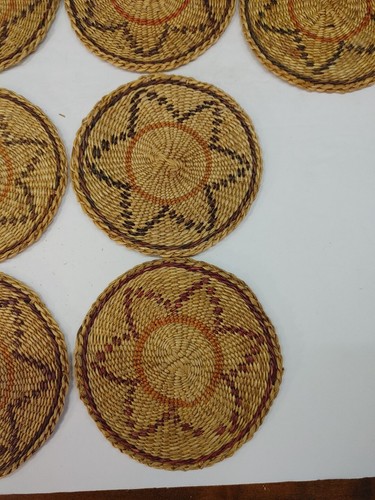Vintage Rattan Korb Untersetzer Gewebt Boho Hellbraun Rot 10er Set - Bild 6 von 12