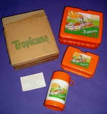 Tropicana Lunch Box with Thermos + Sandwich Holder (Unused in Box) Vintage 1990