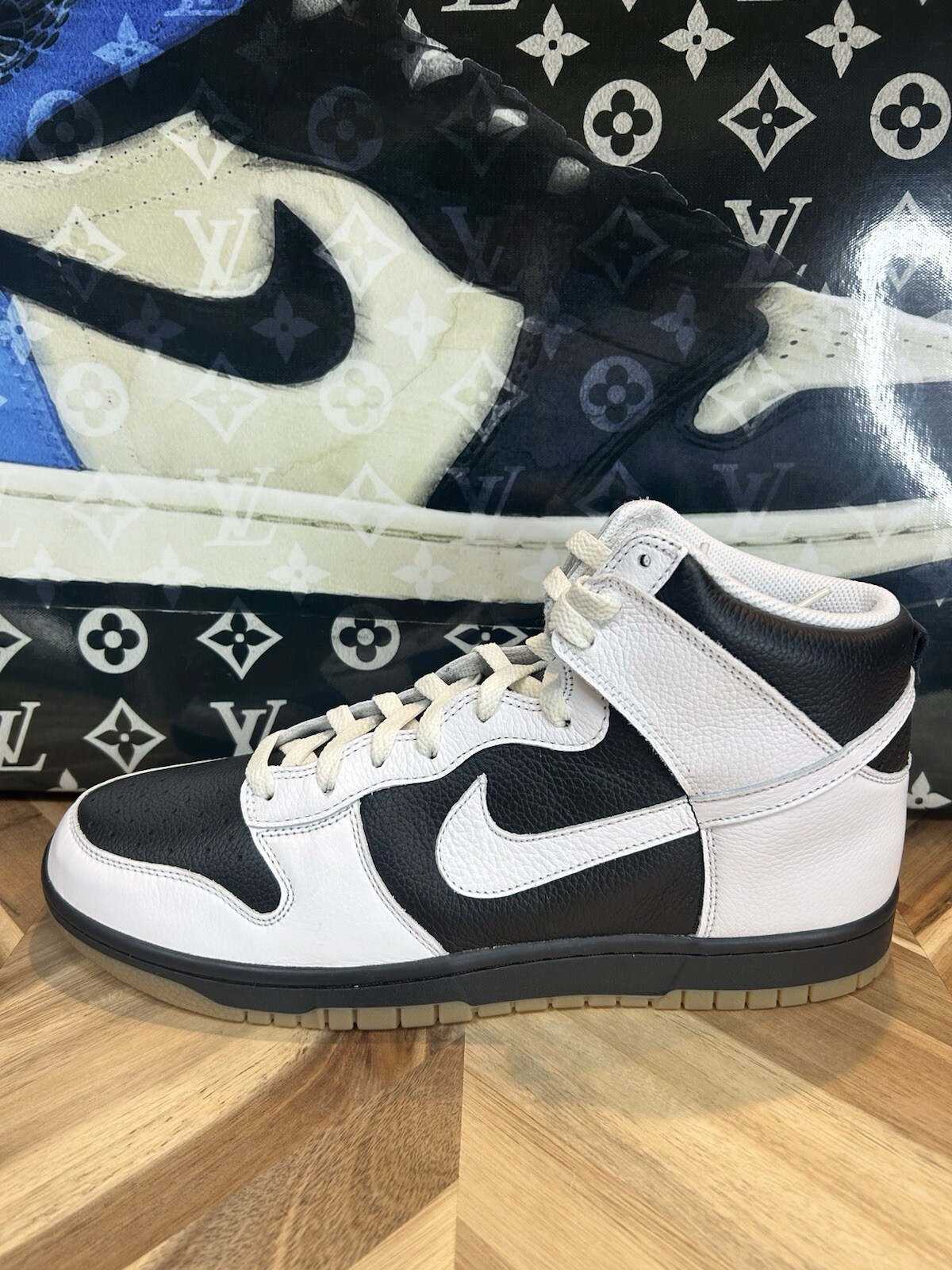 NIKE By You Dunk Hi Tumbled Leather Black White Gum Bottom Men’s 11.5