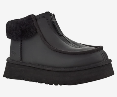 UGG Funkette Low Platform Boots Zip Ankle Booties Black Leather