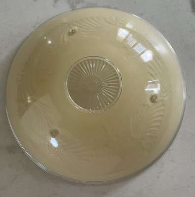 Vintage Glass 3 Ball Light Fixture Shade; Clear w Soft Yellow Raised Detail Insi