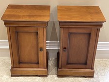 Pair Cherrywood Sleigh Bedside Tables Cabinets And So French Top Quality