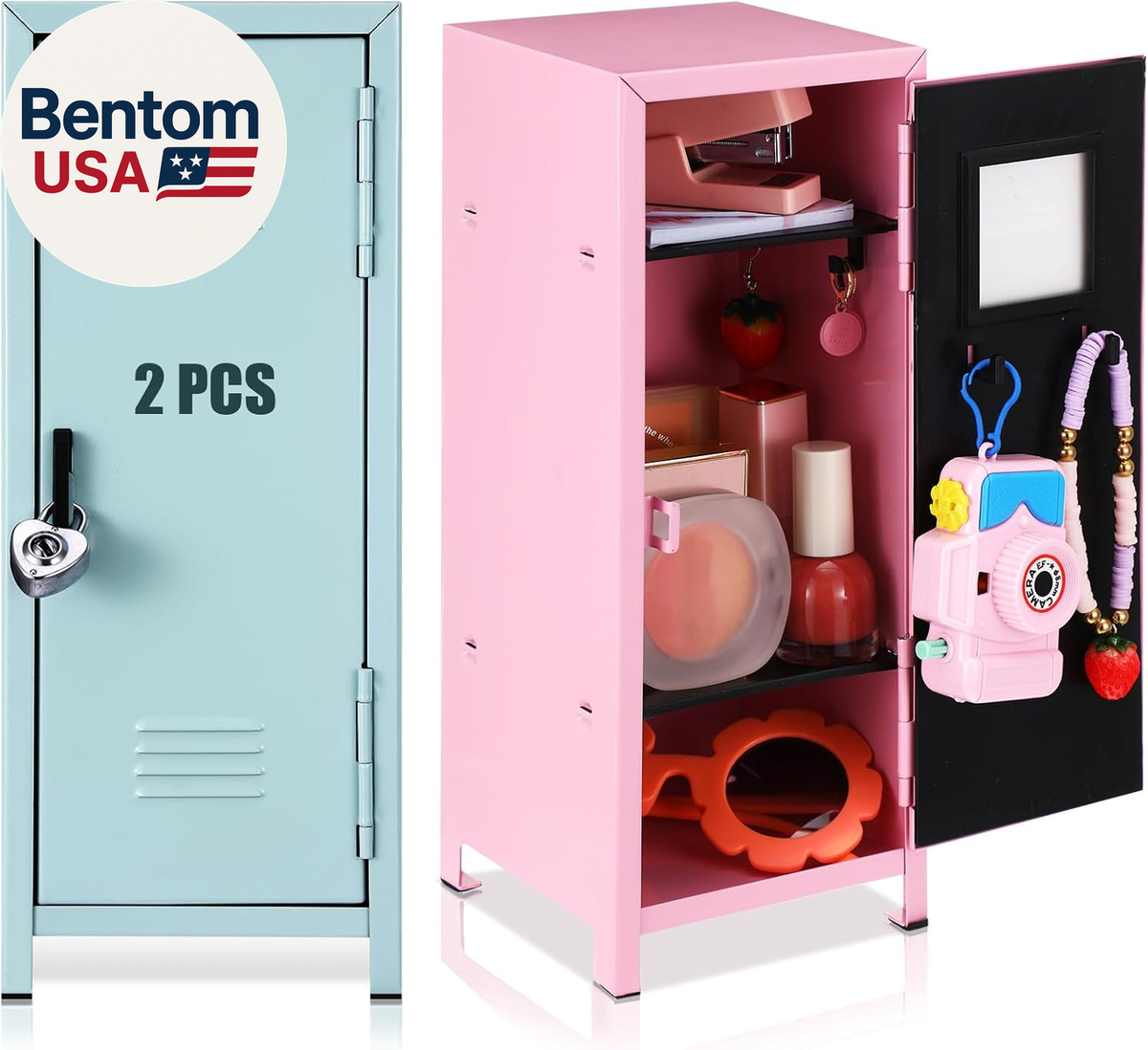 2 Pcs Christmas Mini Metal Locker Storage with Lock and 2 Keys