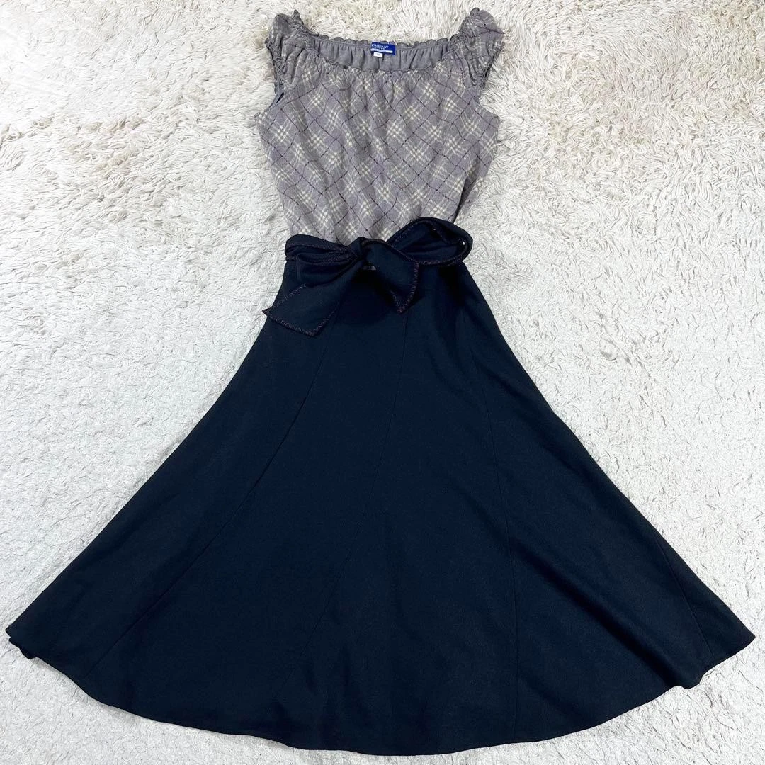 Abito Burberry blu etichetta svasato check cintura senza maniche 97 cm 38 taglia