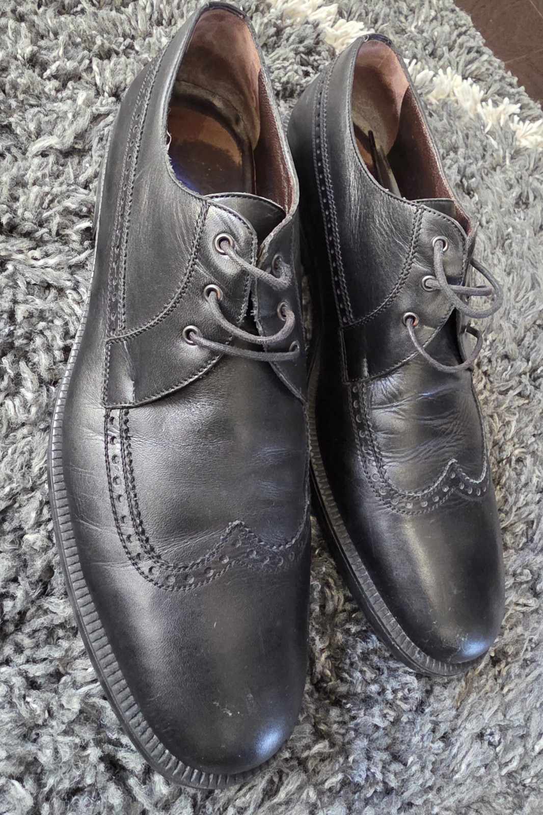 A. TESTONI Solid Black Leather Oxford Wingtip Dre… - image 10