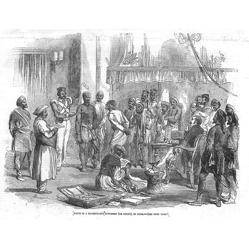 INDIA Scene in a Magistrates Court at Oude - Antique Print 1853