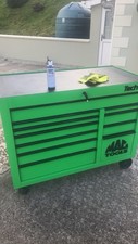 mac tools tech tool box with wooden top bench