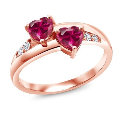 1.28 Ct Red Created Ruby 18K Rose Gold Plated Silver Lab Grown Diamond Ring