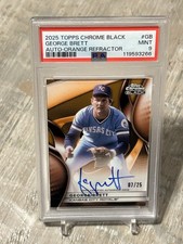 2025 Topps Chrome Black George Brett Auto Orange Refractor /25 Royals PSA 9