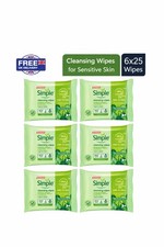 Image of Simple Cleansing Wipes 6 x 25 Pack | Sensitive Skin | Gentle Face & Hand Wipes O