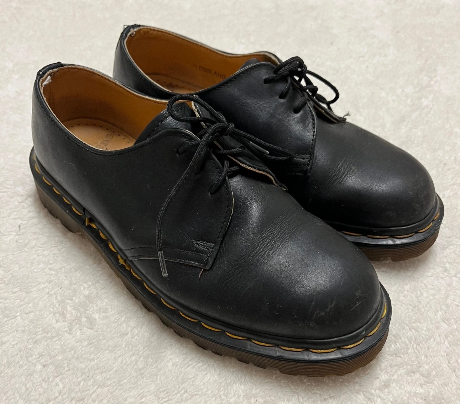 Doc Martens Unisex Black Leather Shoes Boots Low Top M 6 W 7 Made in England