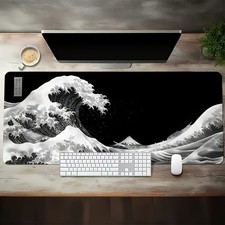 40 90cmExtra Large Japanese Wave Gaming Mouse Pad - Non-Slip, with Vibrant Black