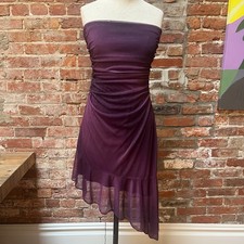 Vintage Y2k Purple Glitter Ruched Strapless Asymmetrical Dress Fairycore Large