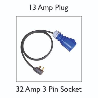 13A auf 32A blau Buchse Adapter Flylead Hartgummikabel PAT getestet 13A-32A