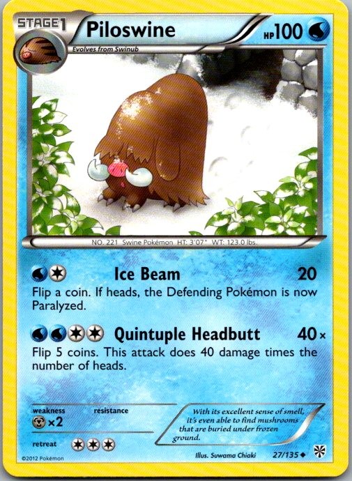 Piloswine 27/135 Uncommon Plasma Storm Pokemon Lightly Played