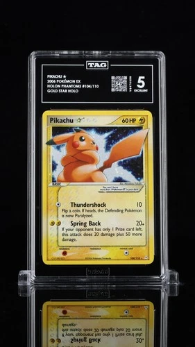 2006 PIKACHU HOLO 104/110 GOLD STAR HOLO PHANTOMS POKEMON Newly Graded By TAG 5.