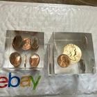 1954 Silver Franklin Half Dollar Lucite Cube With 1955 Quarter & 1969 Penny Cube