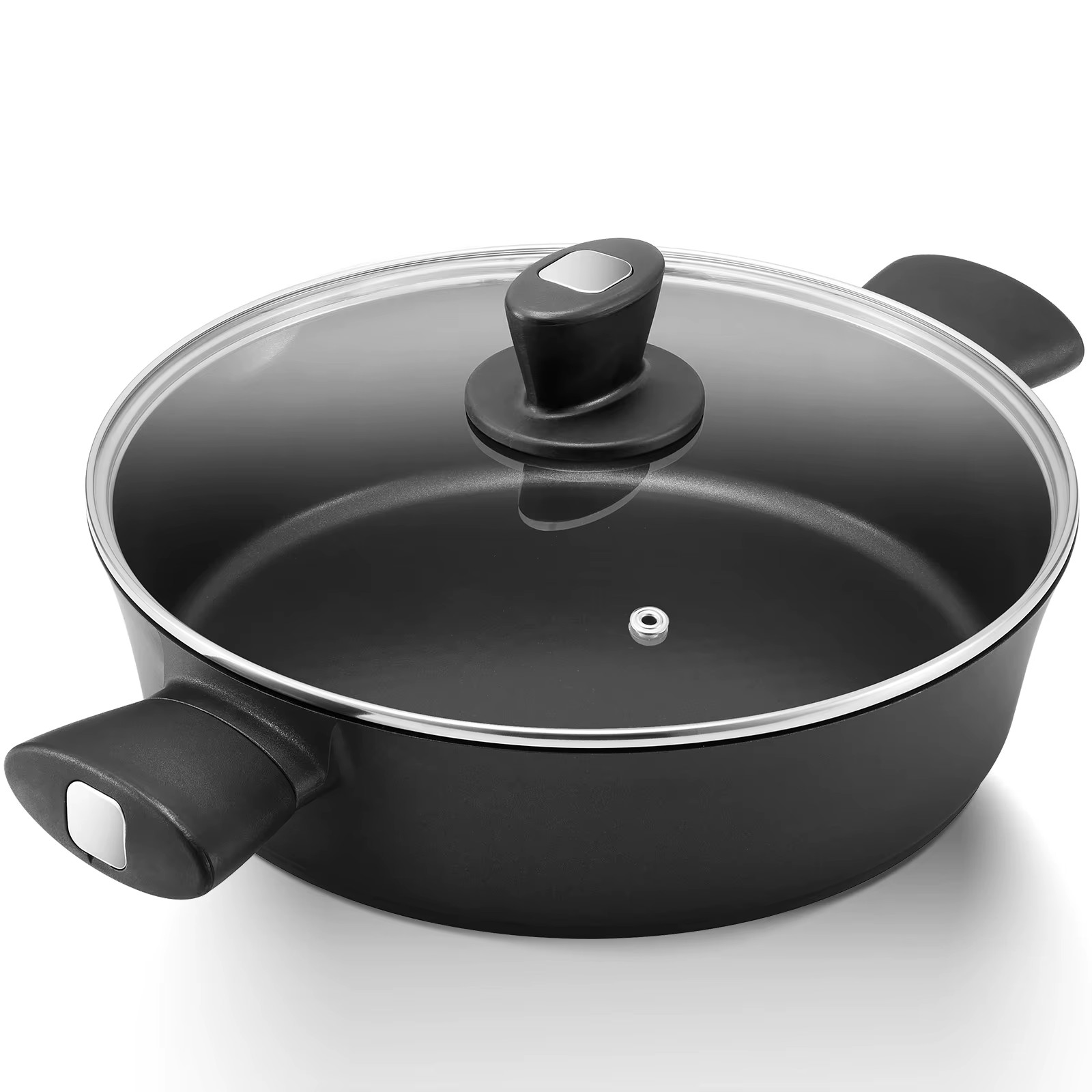 Poêle à frire à induction en fonte d'aluminium avec couvercle robuste noir