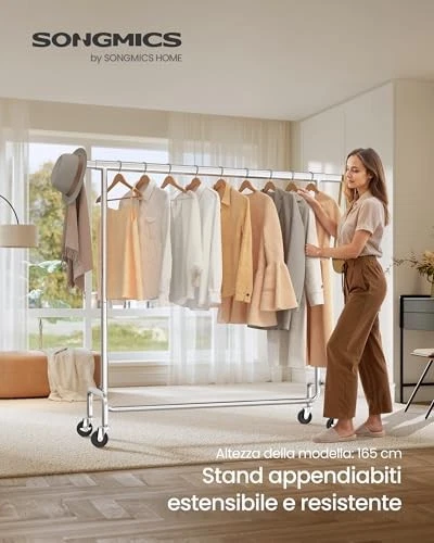 (TG. (110-150)l cm) SONGMICS Stand Appendiabiti con Rotelle, Portabiti per Caric - Immagine 2 di 4