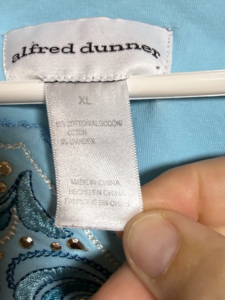 Alfred Dunner Womans XL Blouse Hombre Blue Rhinestone Bling 3/4 Sleeve Feminine - Image 3 of 4