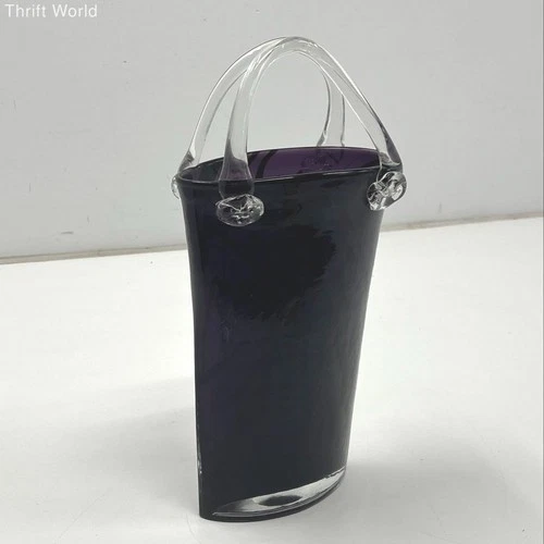 Vintage Murano Style Art Glass Purse Vase Amethyst Purple Hand Blown 14" Tall