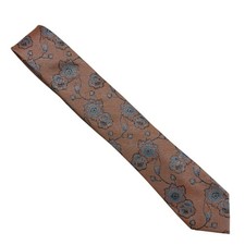 Rooster Peach/Blue Floral Embroidered Neck Tie Polyester Cotton Blend LONG
